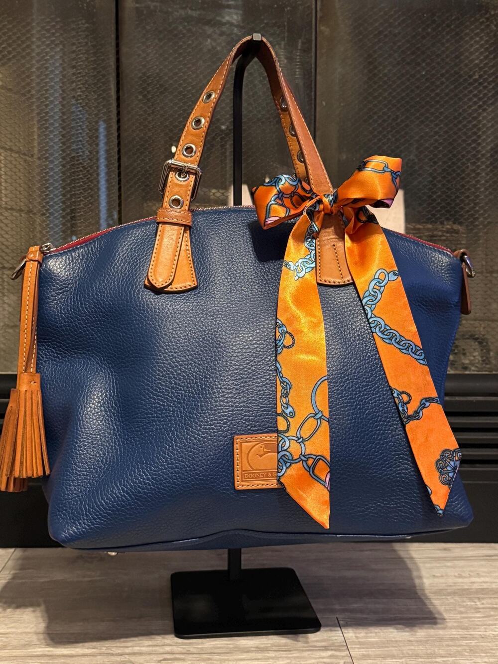 Large Royal Blue leather Dooney and Bourke Patterson Trina satchel tote